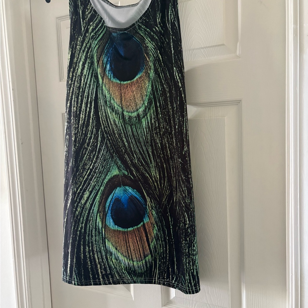 Peacock Feather Print Mini Dress.   Can also be work as a tunic with leggings.